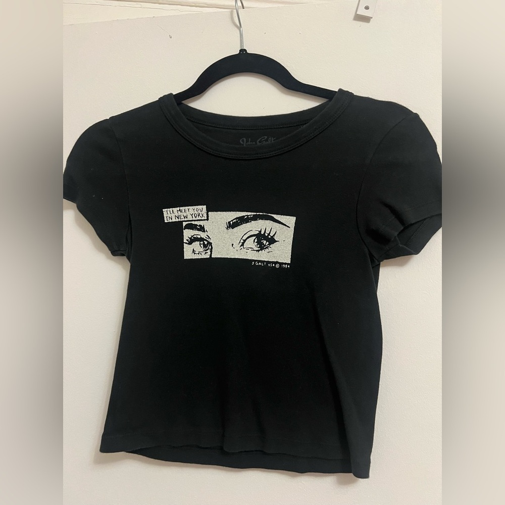 Brandy Melville Black Baby Graphic Tee with Eye Design